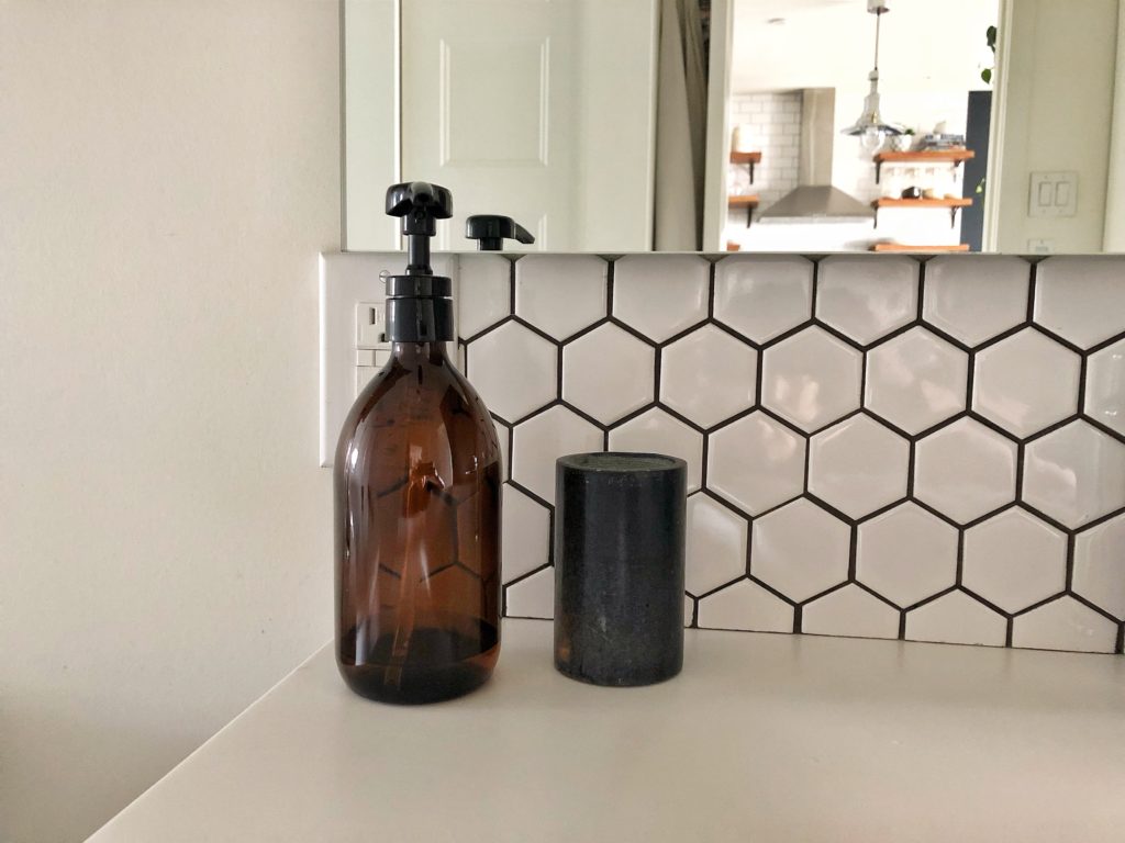 Amber glass soap dispenser