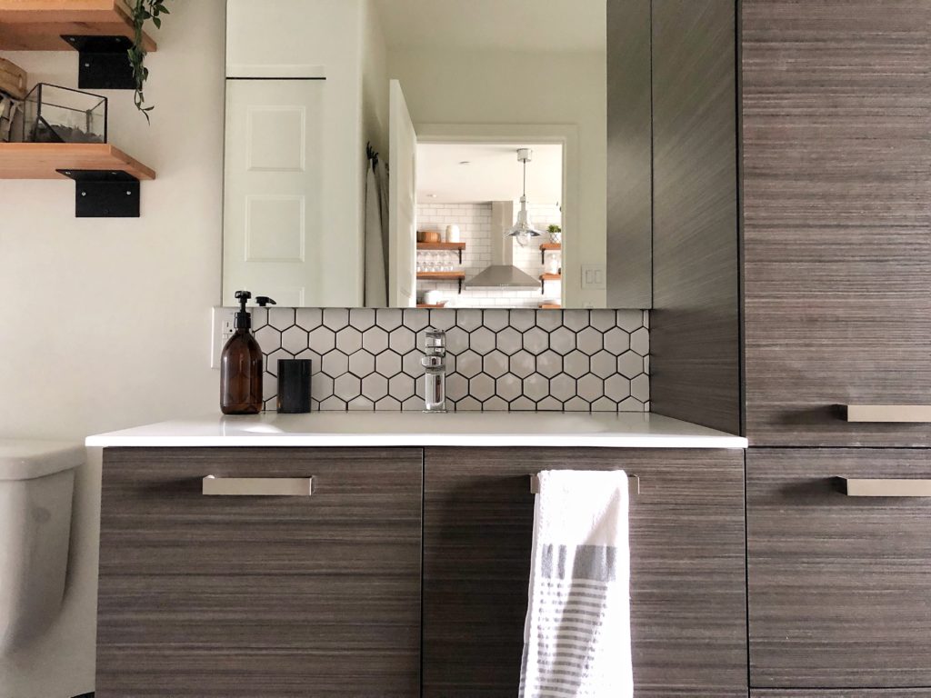 Hexagon tile backsplash bathroom